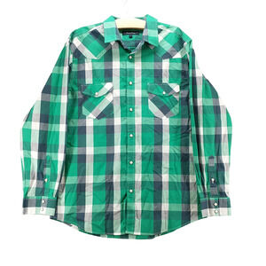 Double Pump Mens Pearl Snap Shirt Multi Large Plaid Long Sleeve Pockets Cotton